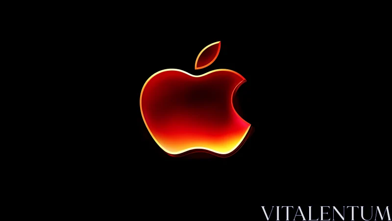 Glowing red apple emblem shines against deep black backdrop.