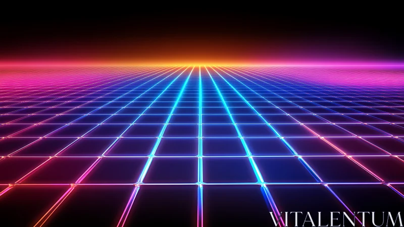 Neon grid horizon glows in vivid retrofuturistic light.
