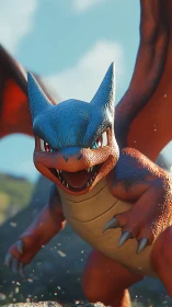 Fiery sky-dragon lunges forward in blazing, vivid detail.