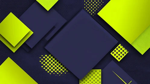 Neon squares in midnight blue dance across a bold canvas.