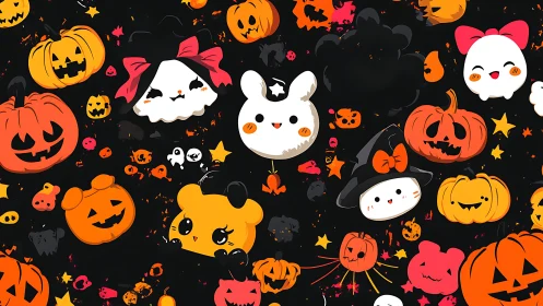Playful Halloween critters drifting through candy-bright night.
