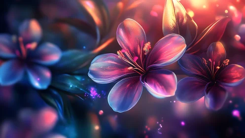 Iridescent Macro Blossoms with Chromatic Light Refraction Effects