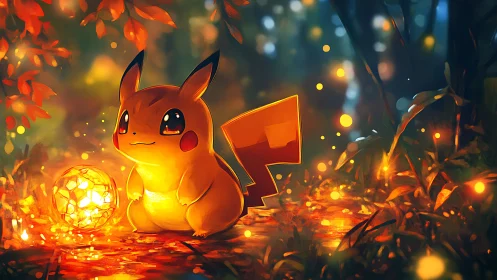 Gentle electric creature glows softly in a dreamy forest night