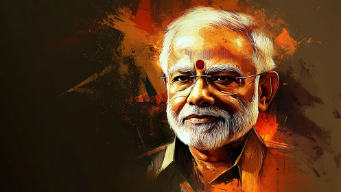 Elder statesman portrait with fiery abstract background