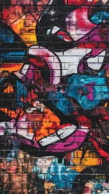 Urban graffiti explosion paints a vivid, fractured mural wall.