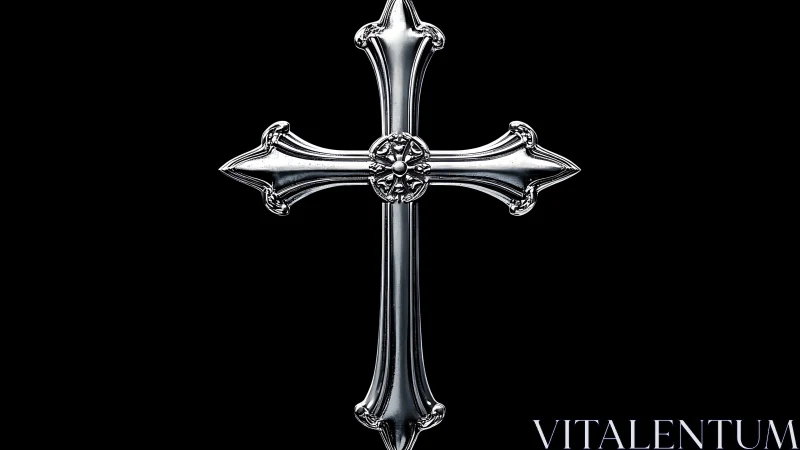 Silver gothic cross glows like moonlit metal architecture
