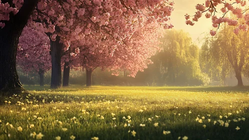 Blossomlit meadow under honeyed dawn drifting quietly.