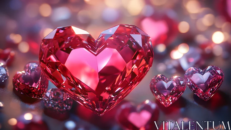 Crystalline heart-shaped gemstones with reflective surfaces.
