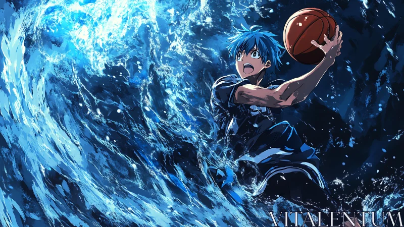 Tidal courtbreaker soaring through a swirling ocean of blue.