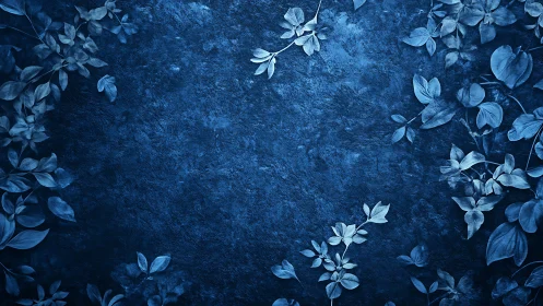 Monochrome botanical frame on textured cobalt substrate.