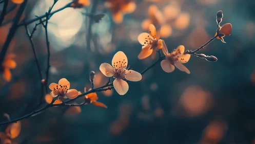 Orange Blossoms on Branch with Backlighting and Bokeh