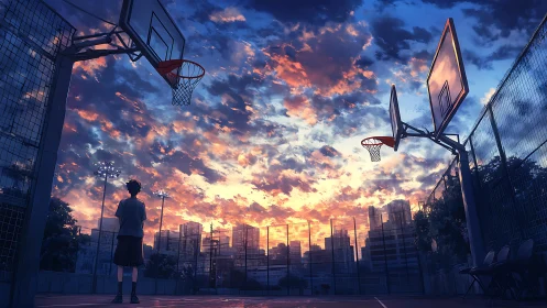 Sunset hoops and quiet daydreams on a city playground.