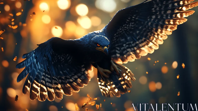 Majestic Eagle in Flight with Glowing Wings, Cinematic Lighting.
