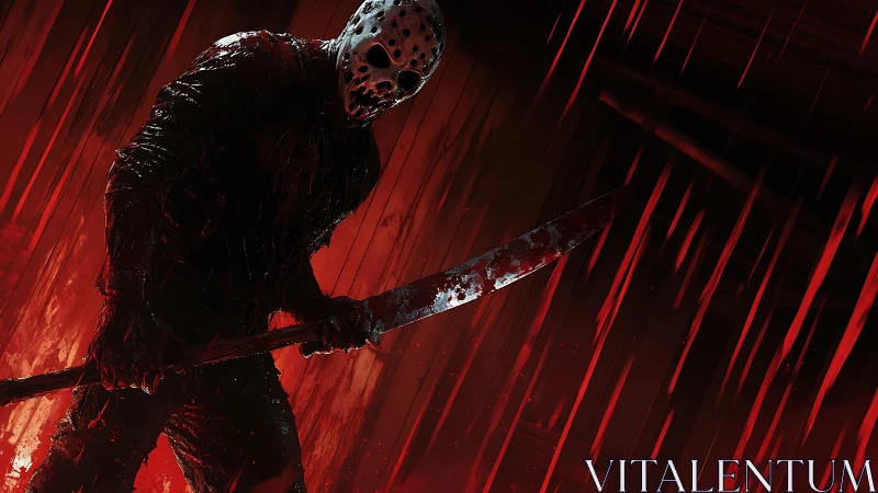 Digital horror slasher illustration with dynamic red motion fields.