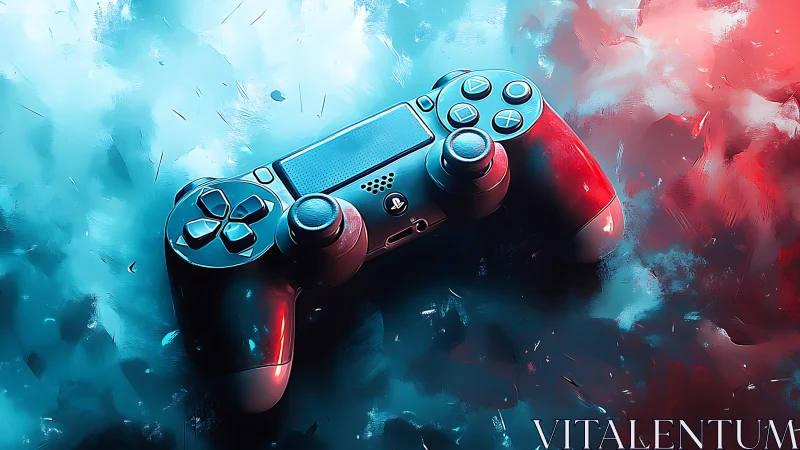 Gaming Controller With Blue and Red Digital Effects.