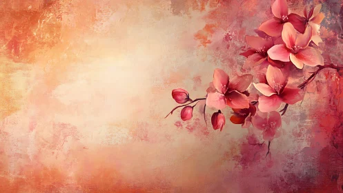 Pink orchids bloom against warm gradient background with textured overlay