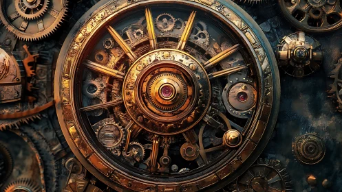 Steampunk clockwork core radiates intricate mechanical detail.