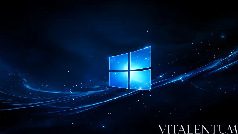 Glowing four-pane window logo centered on starfield background