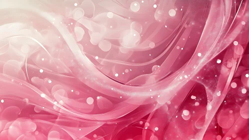 Iridescent pink fluid ribbons with luminous bokeh particles.