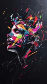 Chromatic abstract portrait of profile head in explosive motion