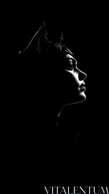 Side profile silhouette of woman in high contrast lighting.
