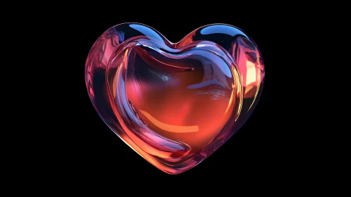 Vibrant Glass Heart in 3D Digital Art Style on Black Background.