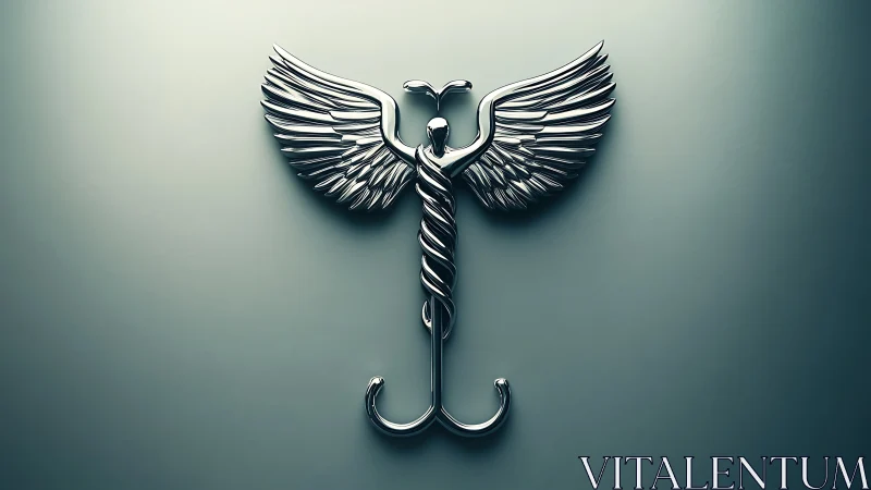 Chrome caduceus emblem forms a sleek medical technology icon