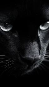 Black Cat's Piercing Gaze in Darkness.
