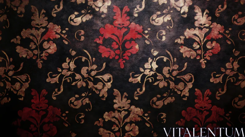 Velvet shadows and scarlet damask dreams on aged midnight walls.