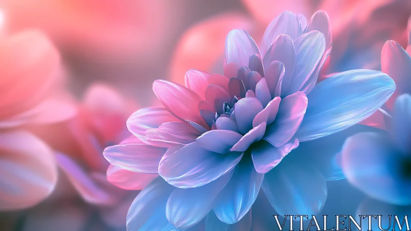 Layered pink and blue dahlia with gradient lighting effect.