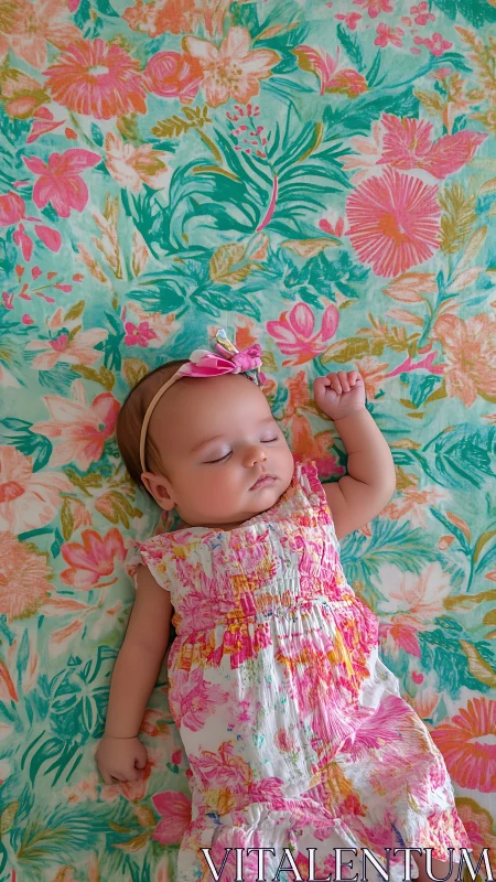 Blossom Dreams: Infant Slumber on Floral Canvas.