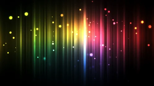 Vertical neon light spectrum with glowing bokeh dots.