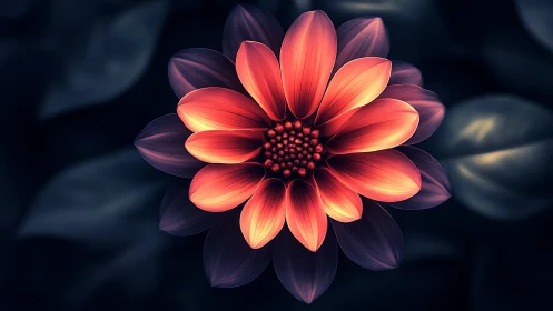 Glowing petal bloom resting softly on midnight leaves.