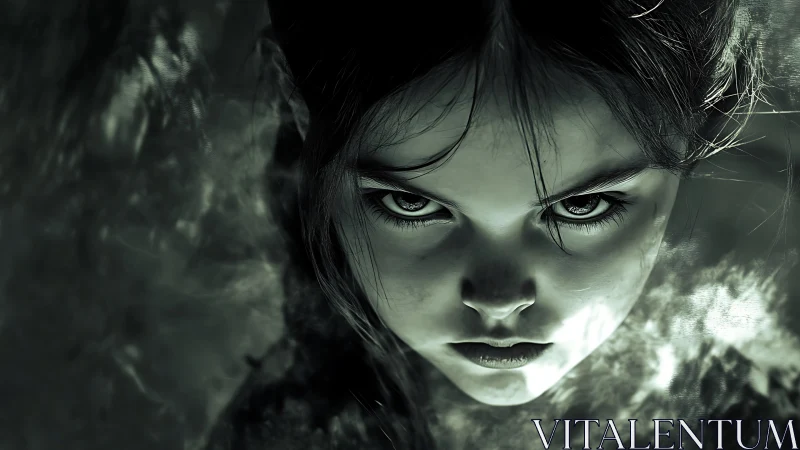 Intense child portrait underhard directional chiaroscuro light.