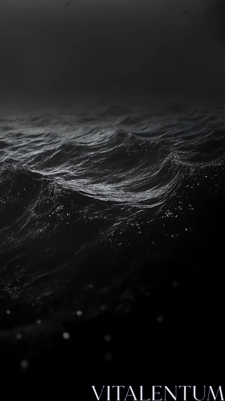 Storm-dark ocean waves shimmer against a voidlike horizon.