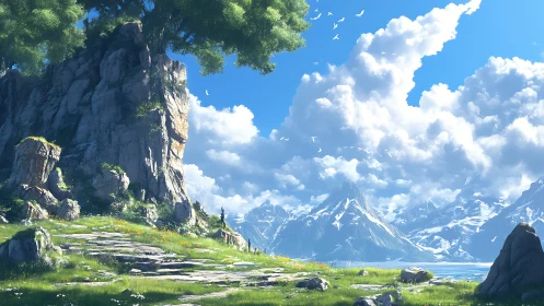 Skyward cliff garden above shimmering alpine mirror.