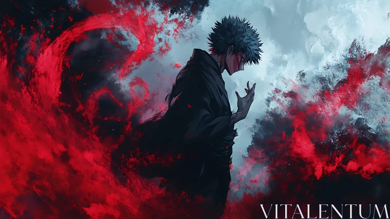 Dark sorcerer commands swirling red energy in stormfront