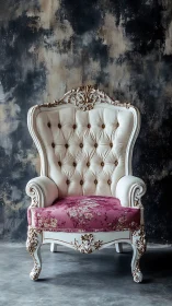 Baroque armchair with tufted leather and floral velvet seat.