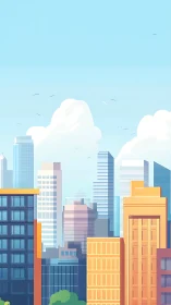 Sunlit geometric skyline renders layered modern city blocks