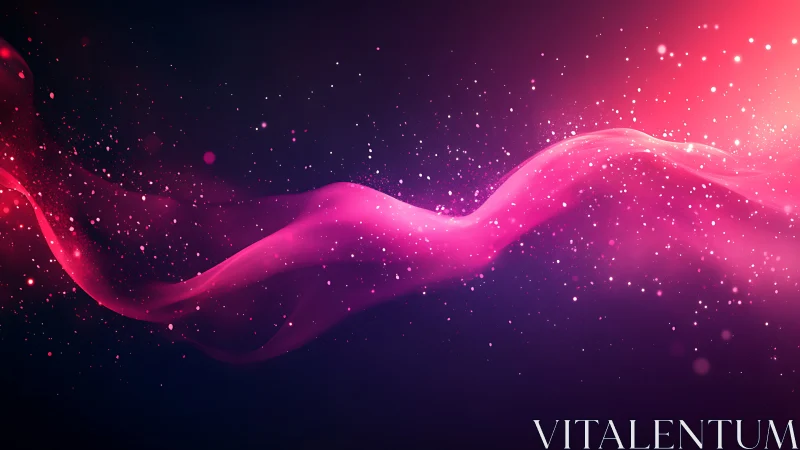 Glowing pink cosmic ribbon drifting through starry night.