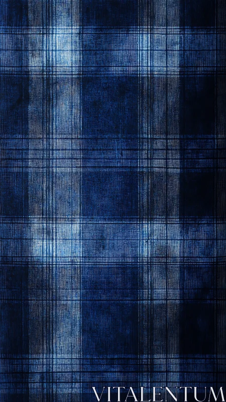 Textured indigo tartan grid with luminous vertical bands.