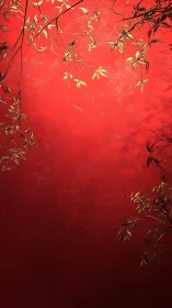 Golden foliage drapes across textured crimson backdrop.