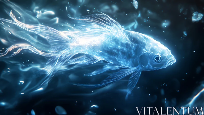 Glowing spirit fish drifts softly through shimmering blue water