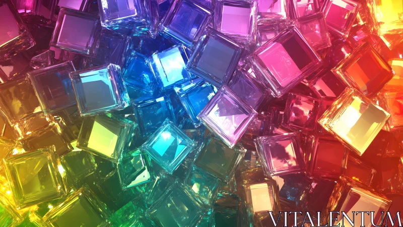 Pile of Colorful Glass Cubes in Abstract Digital Art Style.