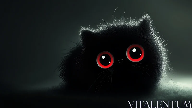 Midnight puffball kitten studies the world with ruby eyes