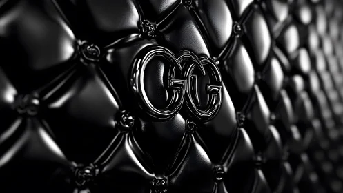 Luxurious Black Leather Pattern with Metallic GG Logo, Modern Look.