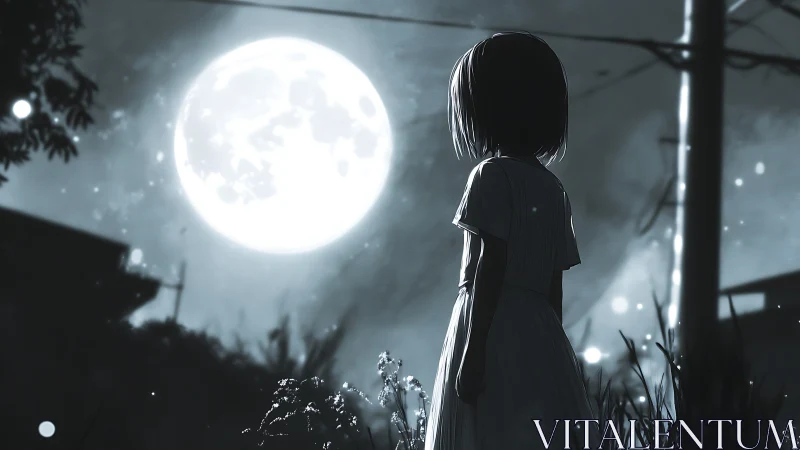 Moonlit silhouette listens quietly to the humming night sky