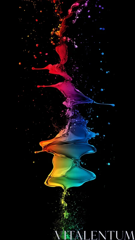 Digital painting of vertical prismatic fluid splash composition.