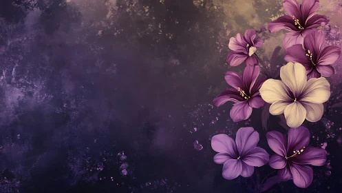 Purple Blossoms Dance on Textured Violet Canvas.
