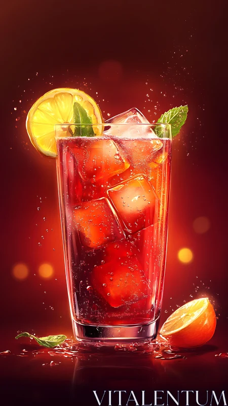 Luminous Citrus Cocktail with Ice and Mint Garnish.
